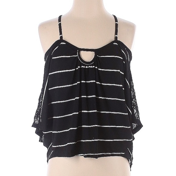 Woodleigh stripe cut out lace insert short sleeve top - Picture 1 of 11